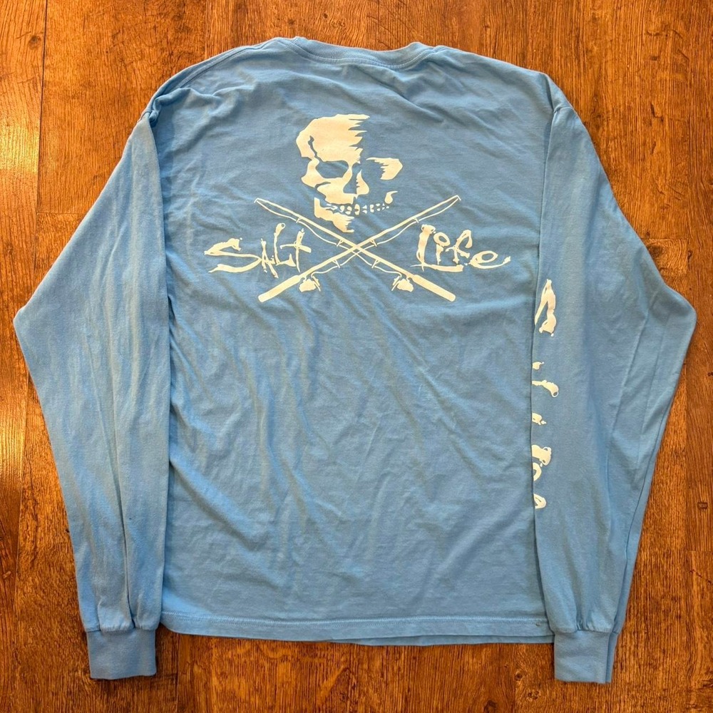 Salt Life Long Sleeve Graphic Shirt Blue Surfer Skater Fishing Tee Large